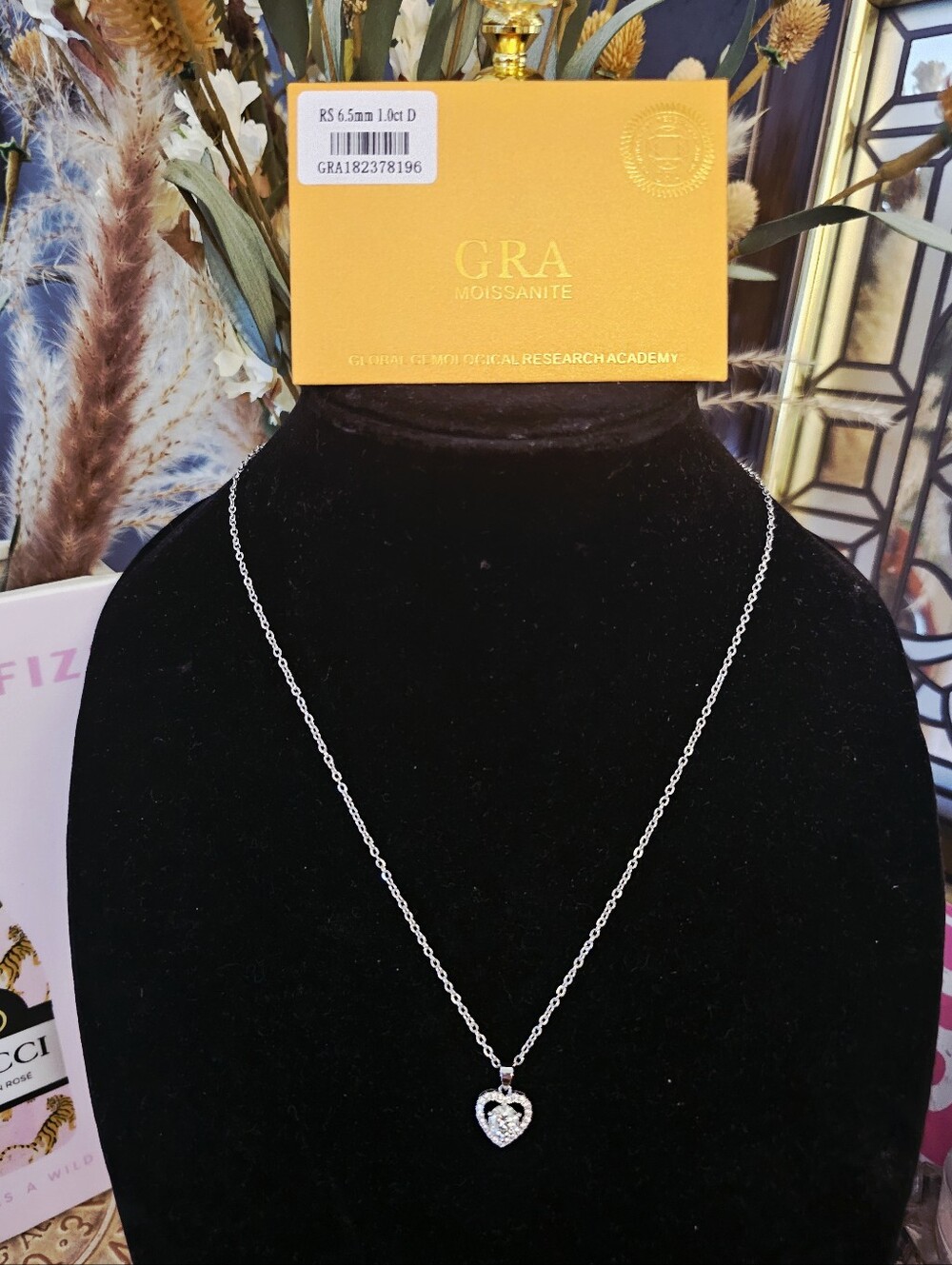 Moissanite Necklace in Heart Pendant with GRA - Picture 7 of 7